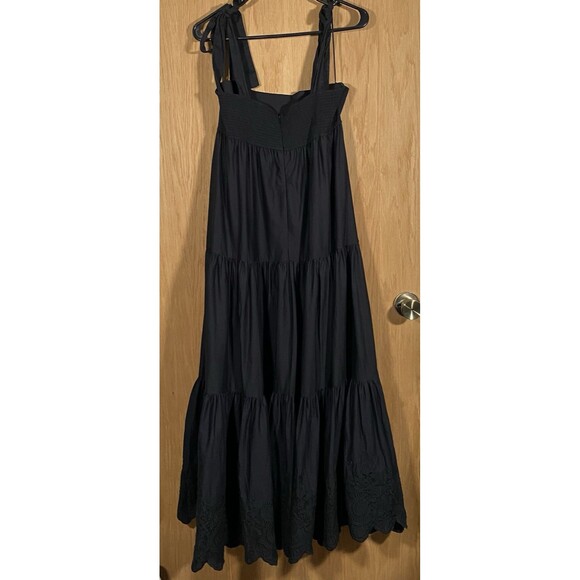 Jason Wu Black Tiered Maxi Dress Eyelet Trim CottageCore Witchy Whimsigoth Sz Lg - Picture 2 of 7